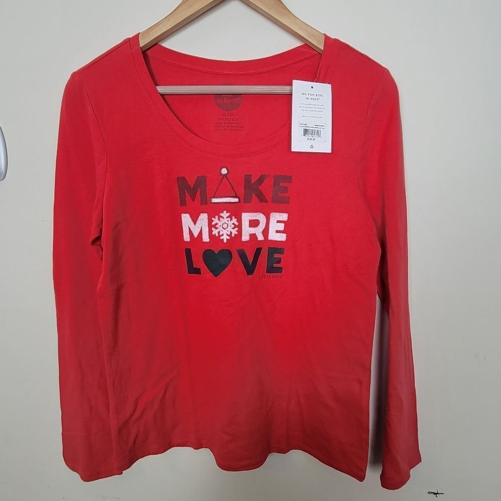 Life is Good Womens Sleep Tee Shirt Make More Love Holiday Long Sleeve Red XS
